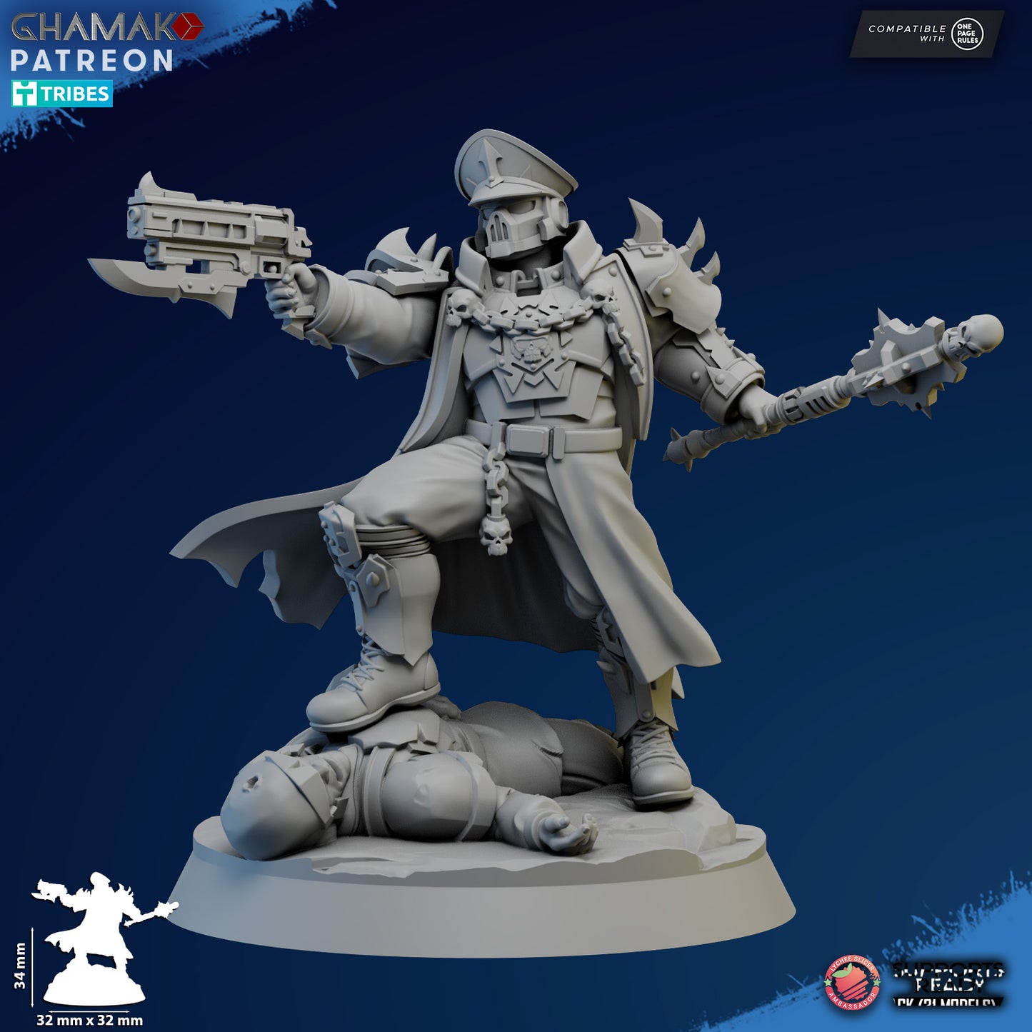 Corrupted Commissar by Ghamak Fantasy 28/32mm Scale Miniature, 34mm tall