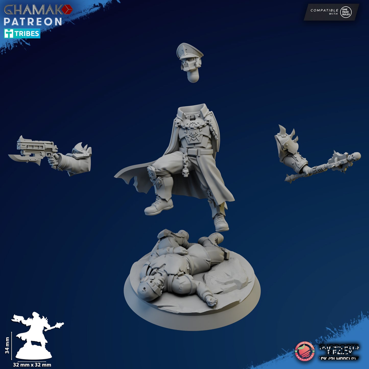 Corrupted Commissar by Ghamak Fantasy 28/32mm Scale Miniature, 34mm tall