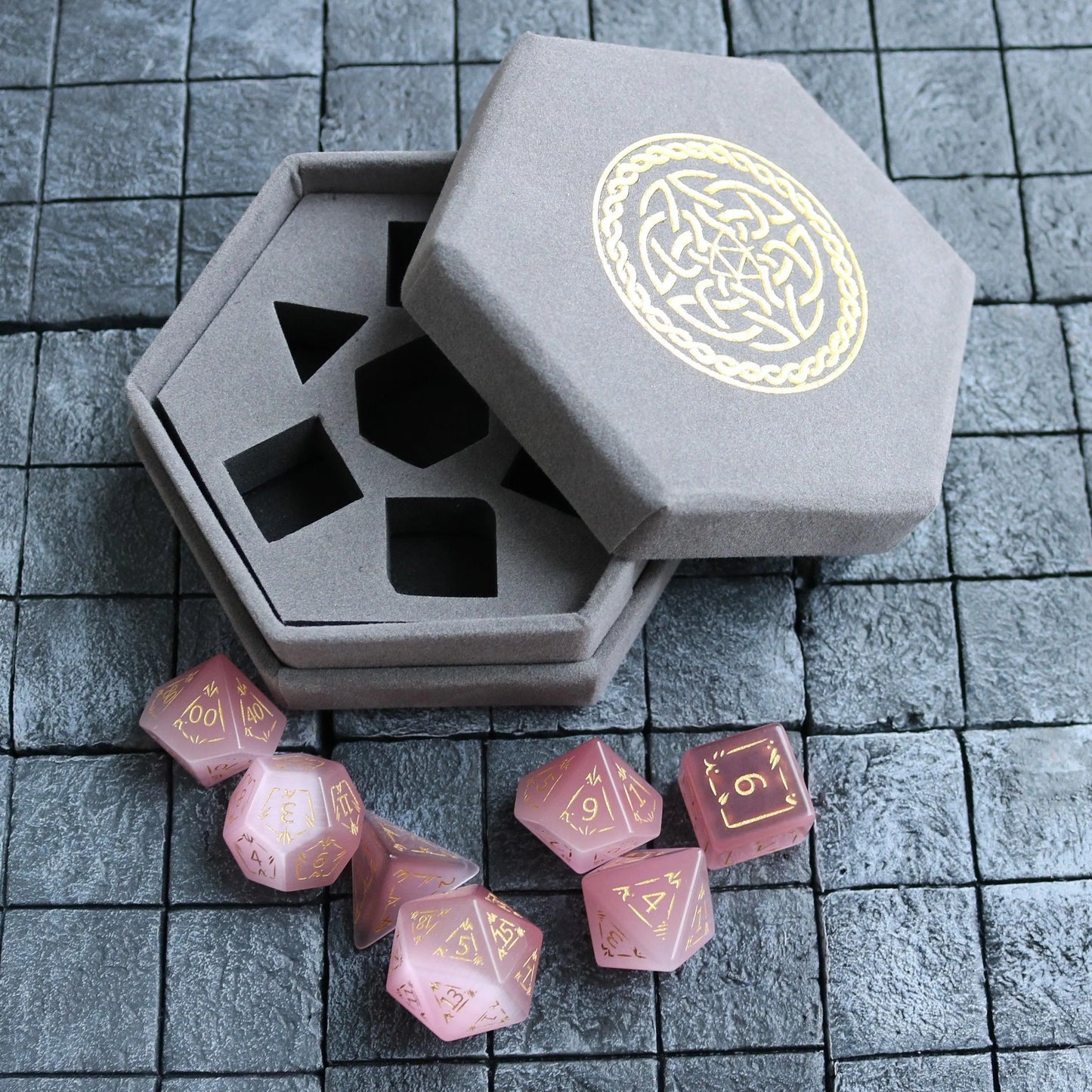 Dragon Shield Watermelon Cats Eye Stone Gemstone DND Dice Set Runic Dice