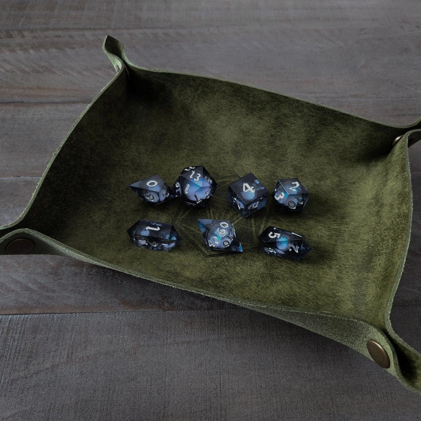 Hand Made Italian Green Pueblo Leather DND Dice Tray Runic Dice