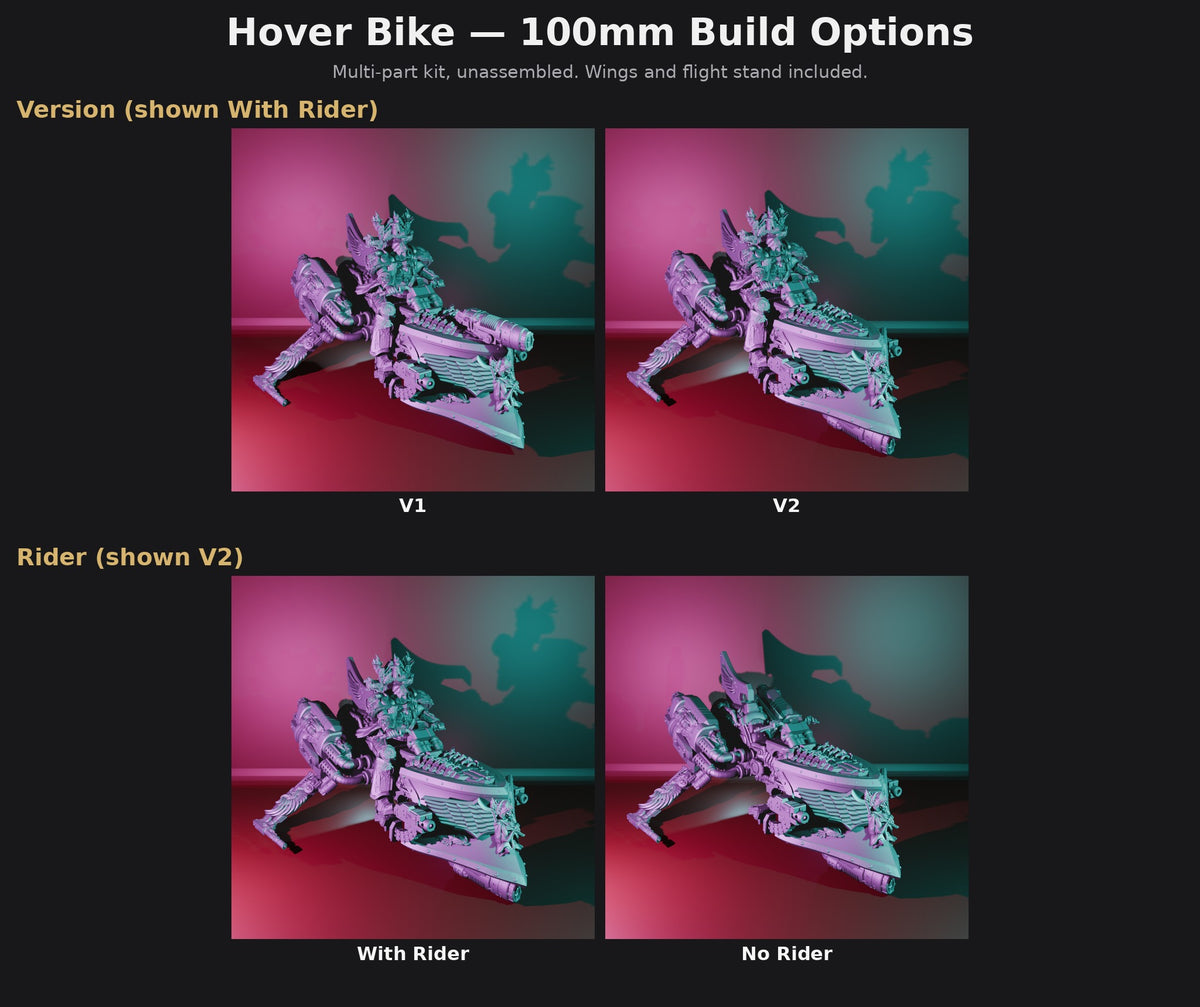 Hover Bike 100mm Build Options: V1 or V2, With Rider or No Rider