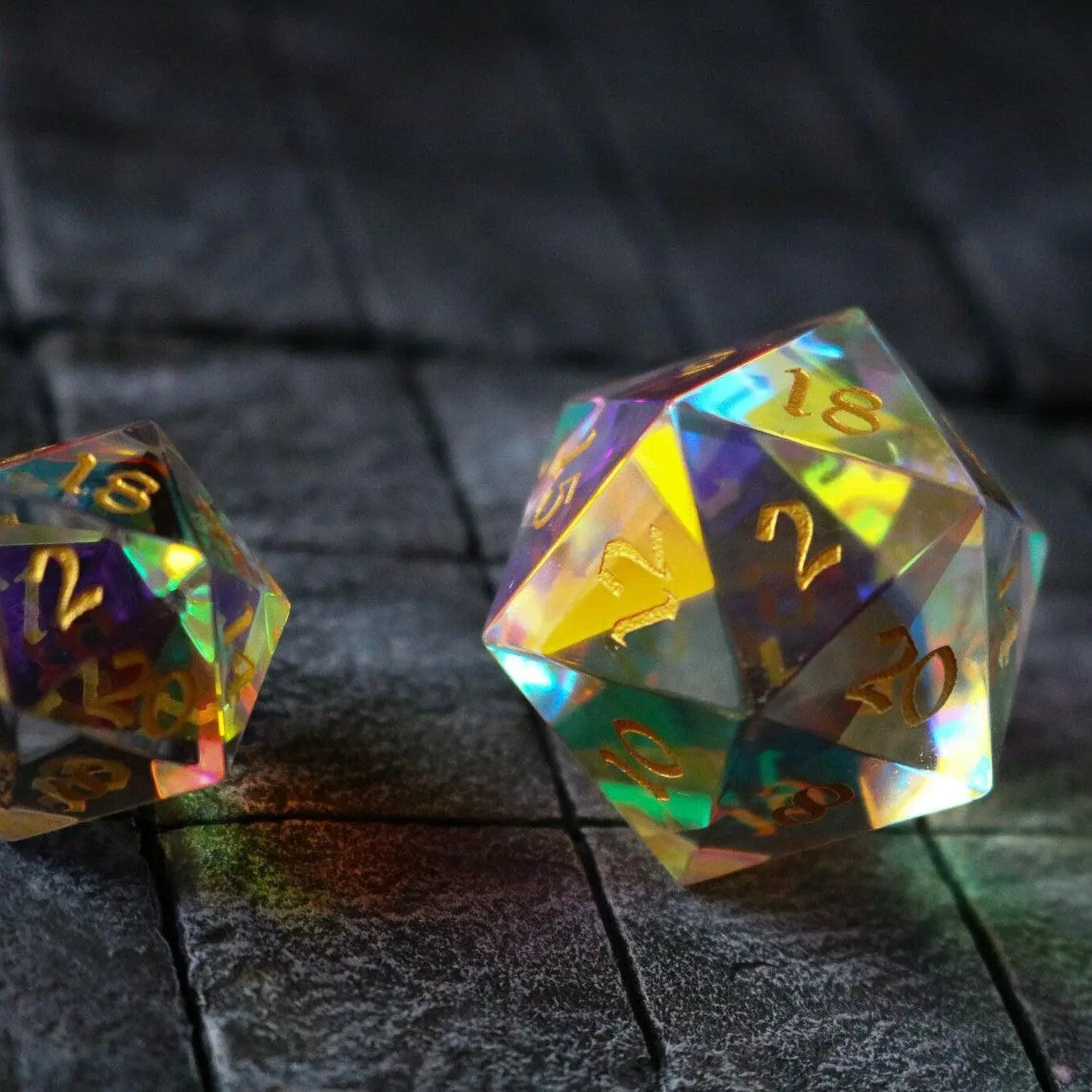 Large Dragon Egg Dichroic Glass D20 Gemstone Polyhedral Dice Runic Dice