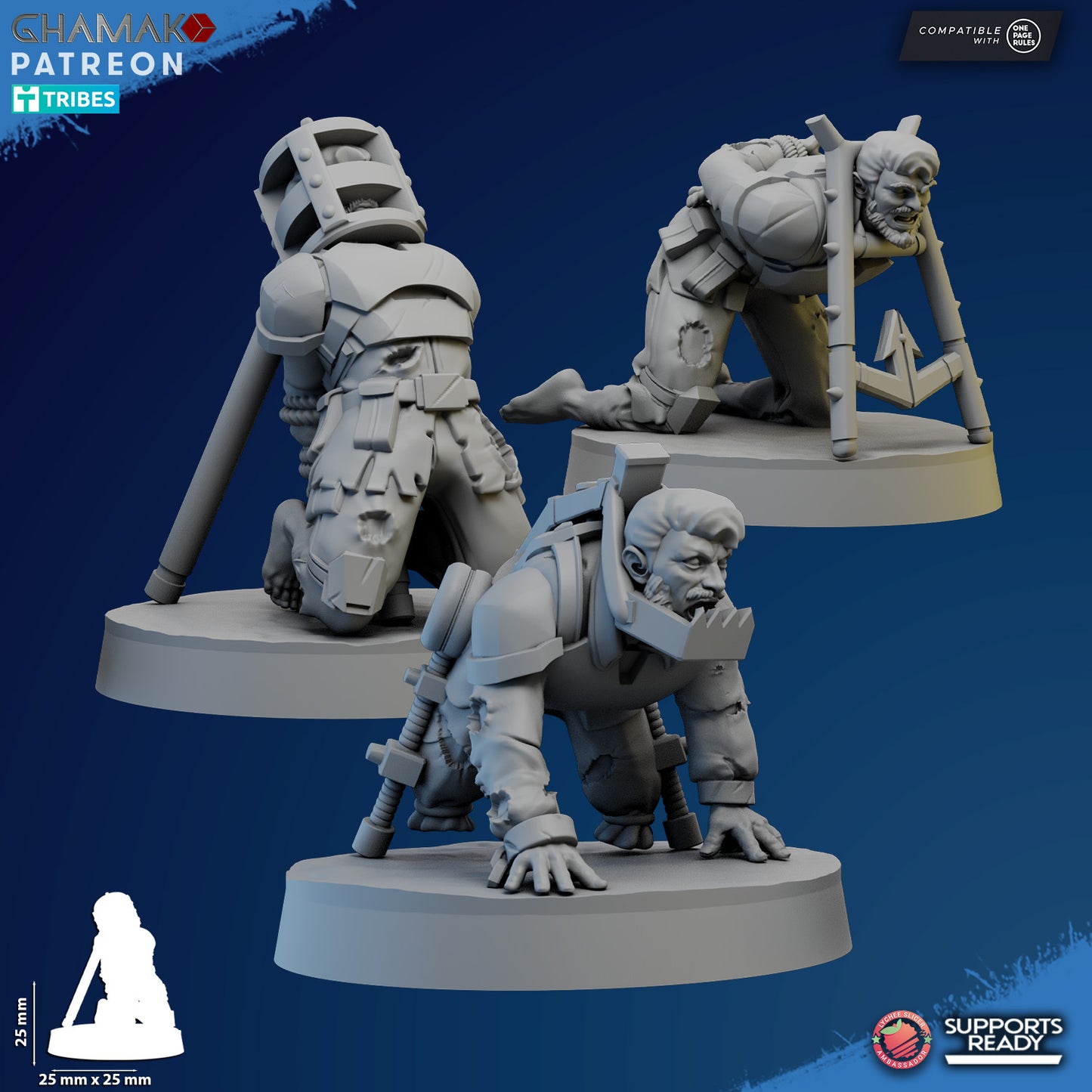 Tortured Prisoners and Torturer by Ghamak, 28/32mm Heroic Scale Miniature, 32mm tall, 4 Units