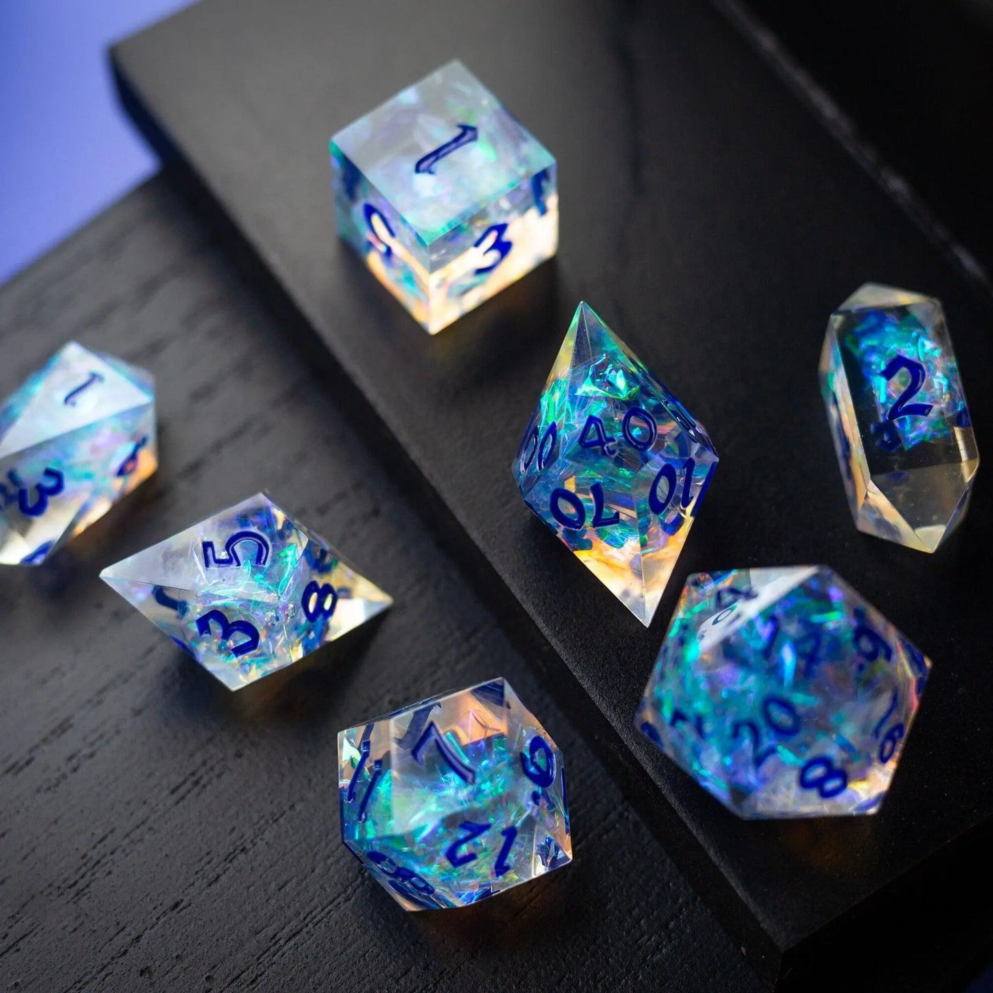 Purple Energy Handmade Resin DND Dice Set Runic Dice