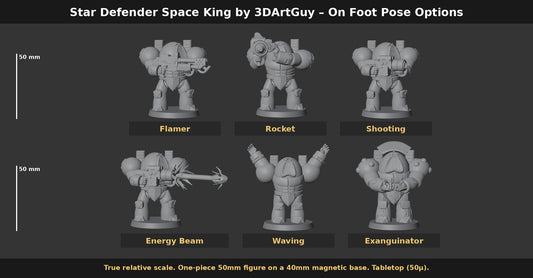 Star Defender Space King by 3DArtGuy On Foot Pose Options: Flamer, Rocket, Shooting, Energy Beam, Waving, Exanguinator, true scale