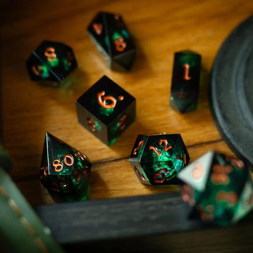 Witchwood Heart Liquid Core DND Dice Set Runic Dice