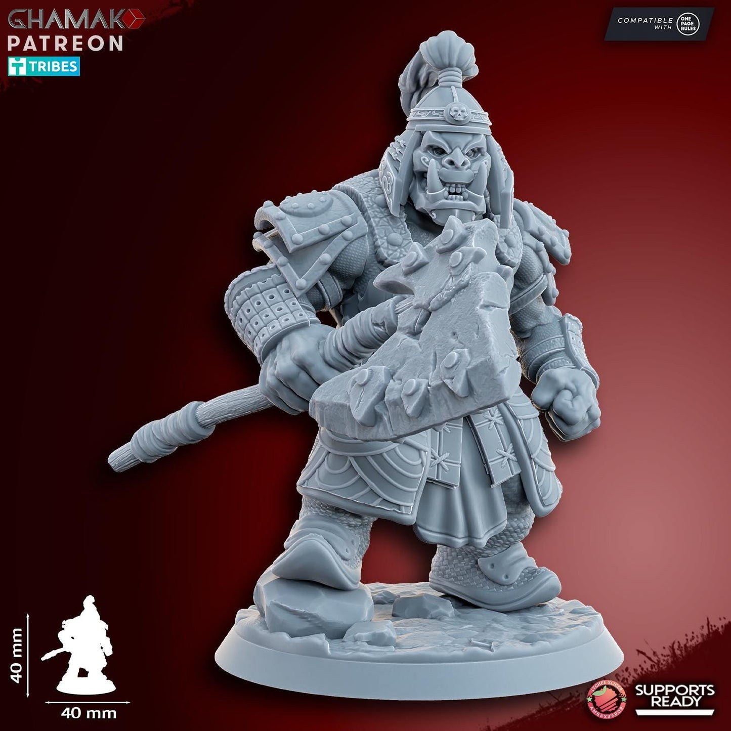 Grey Waste Orc by Ghamak Fantasy 28mm Scale Miniature, 40mm tall, 10 Units