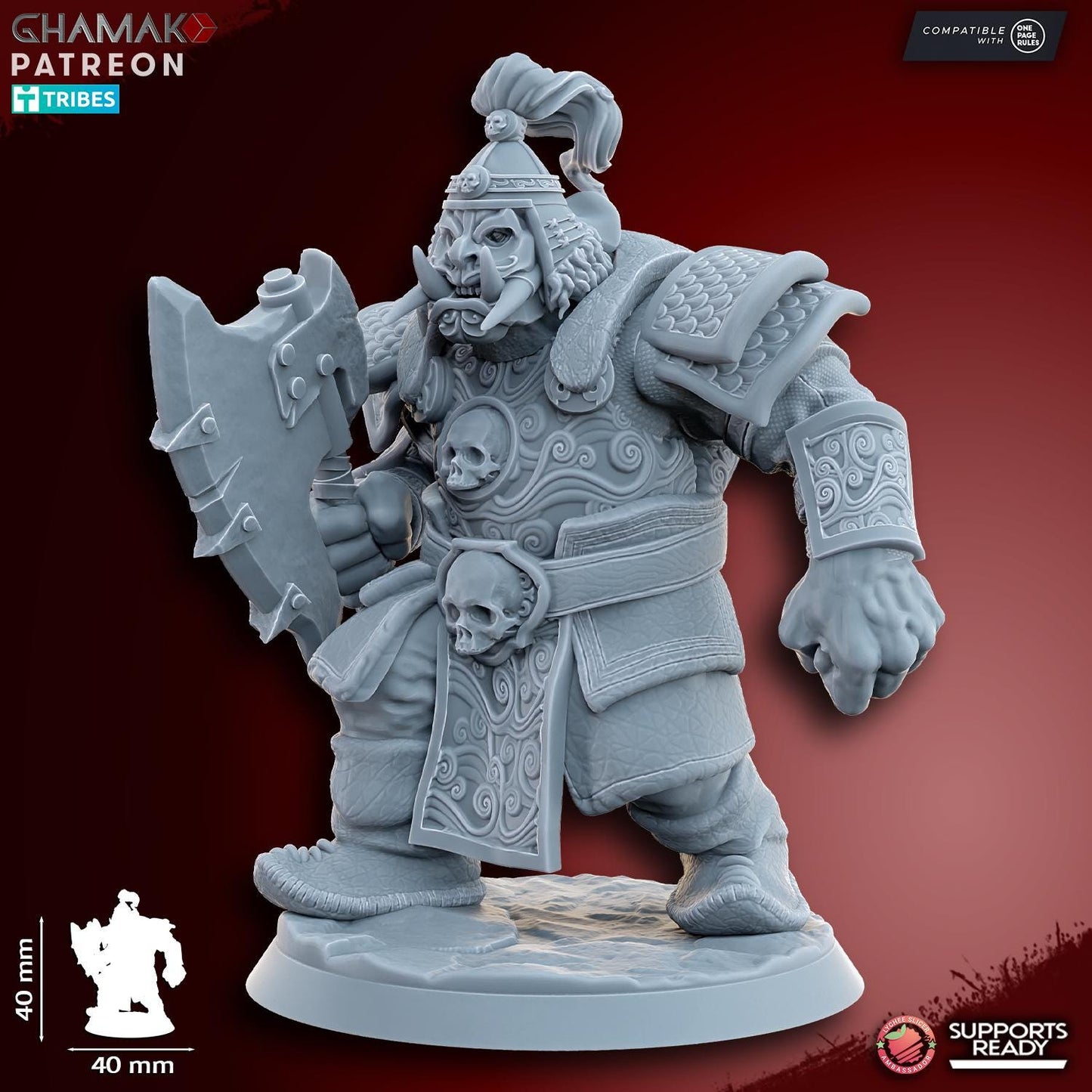Grey Waste Orc by Ghamak Fantasy 28mm Scale Miniature, 40mm tall, 10 Units
