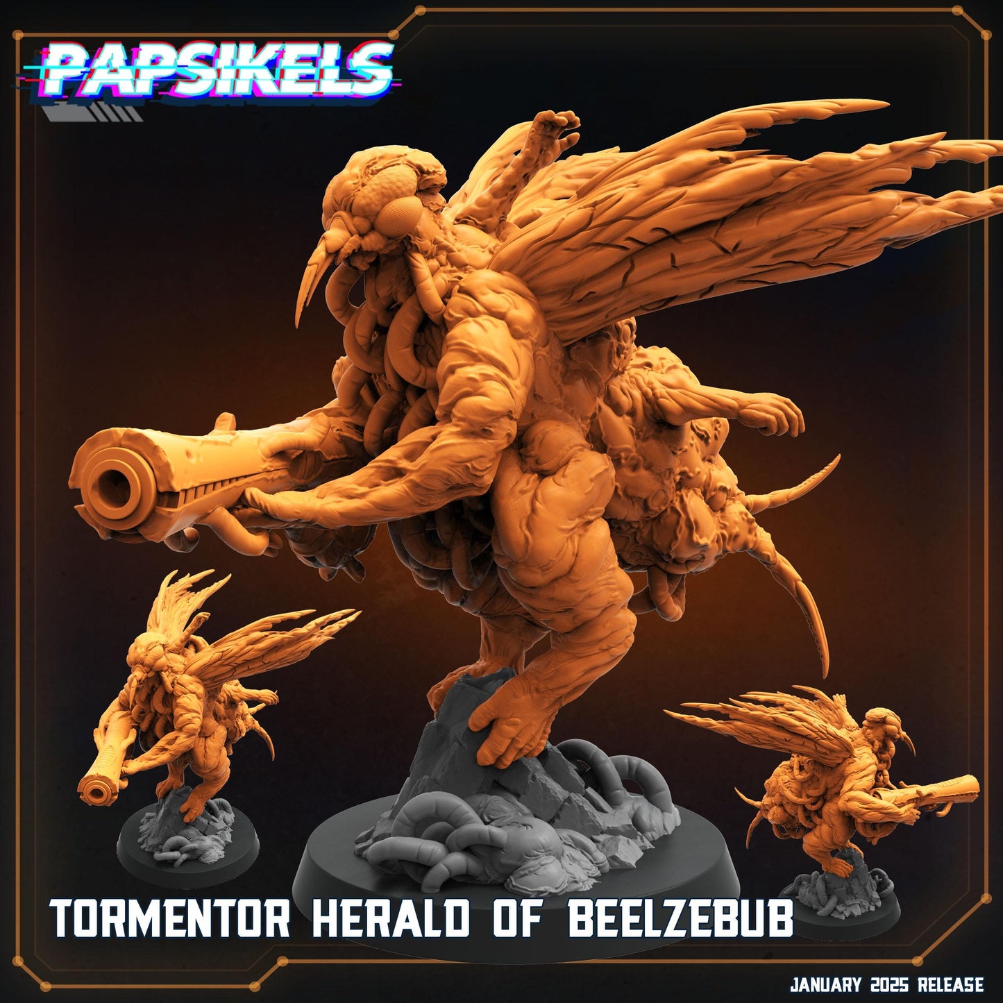 TORMENTOR HERALD Of BEELZEBUB by Papikels Miniature, 100m tall Miniature, 32mm Scale, War Gaming, Proxy for Trench Crusade