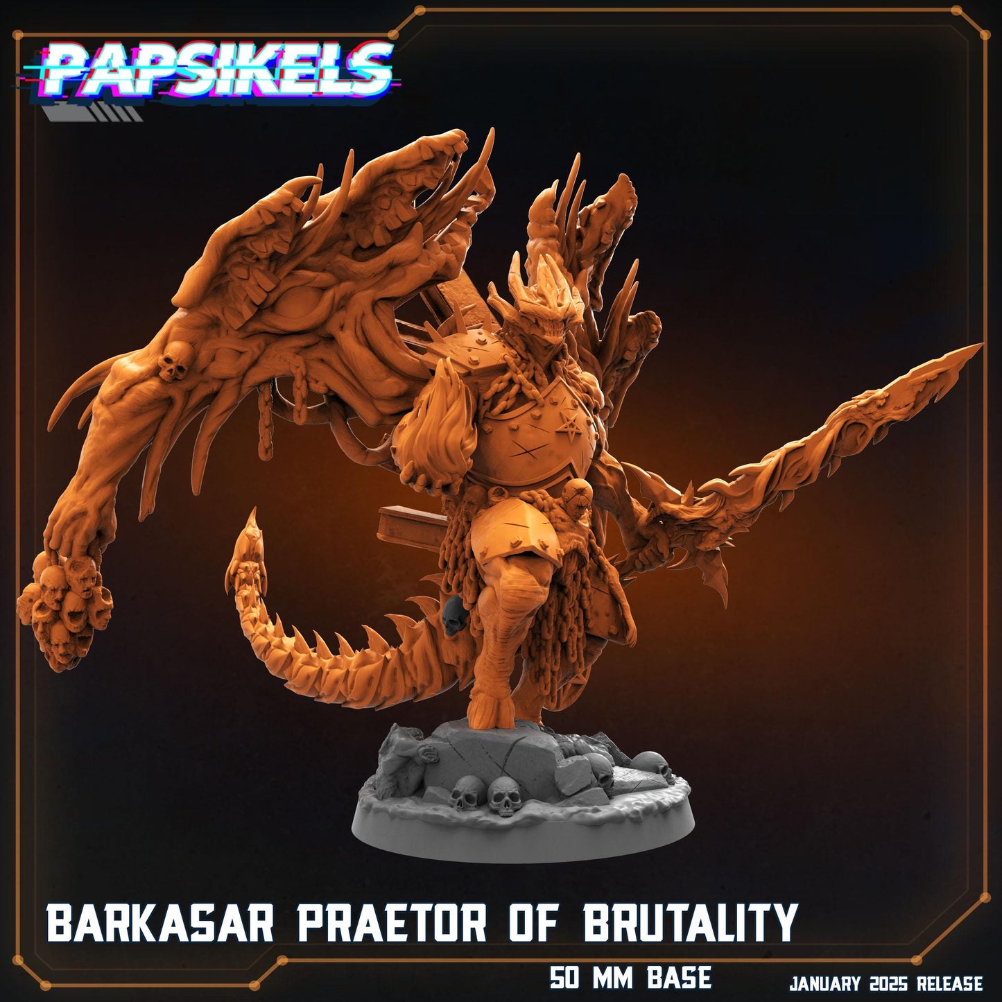 BARKASAR, Preator Of Brutality by Papikels Miniature, 100m tall Miniature, 32mm Scale, War Gaming Figure, Proxy for Trench Crusade