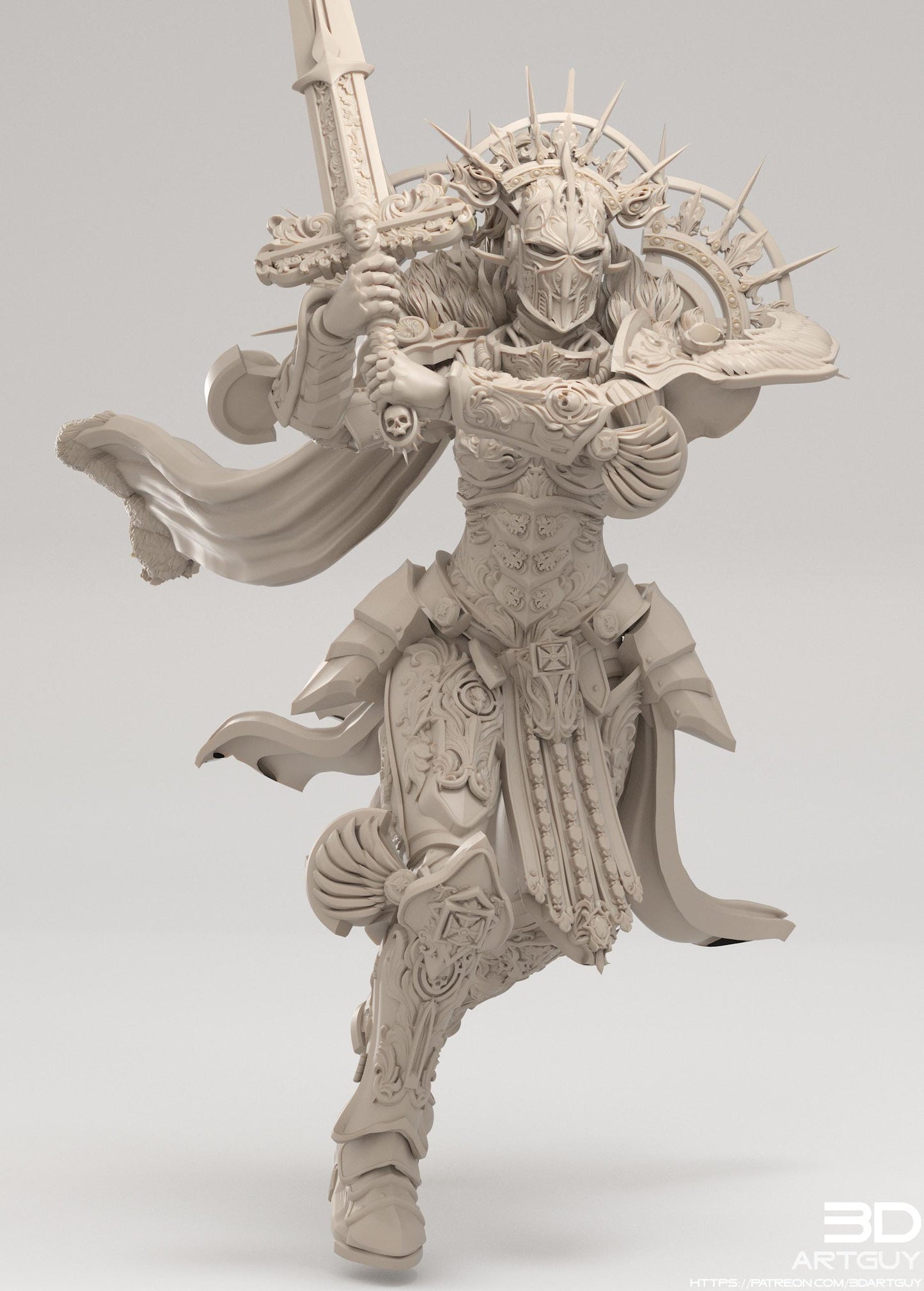 Angry Paladin by 3DArtGuy 32mm scale, 50mm or 100mm, Miniature War Gaming Figure