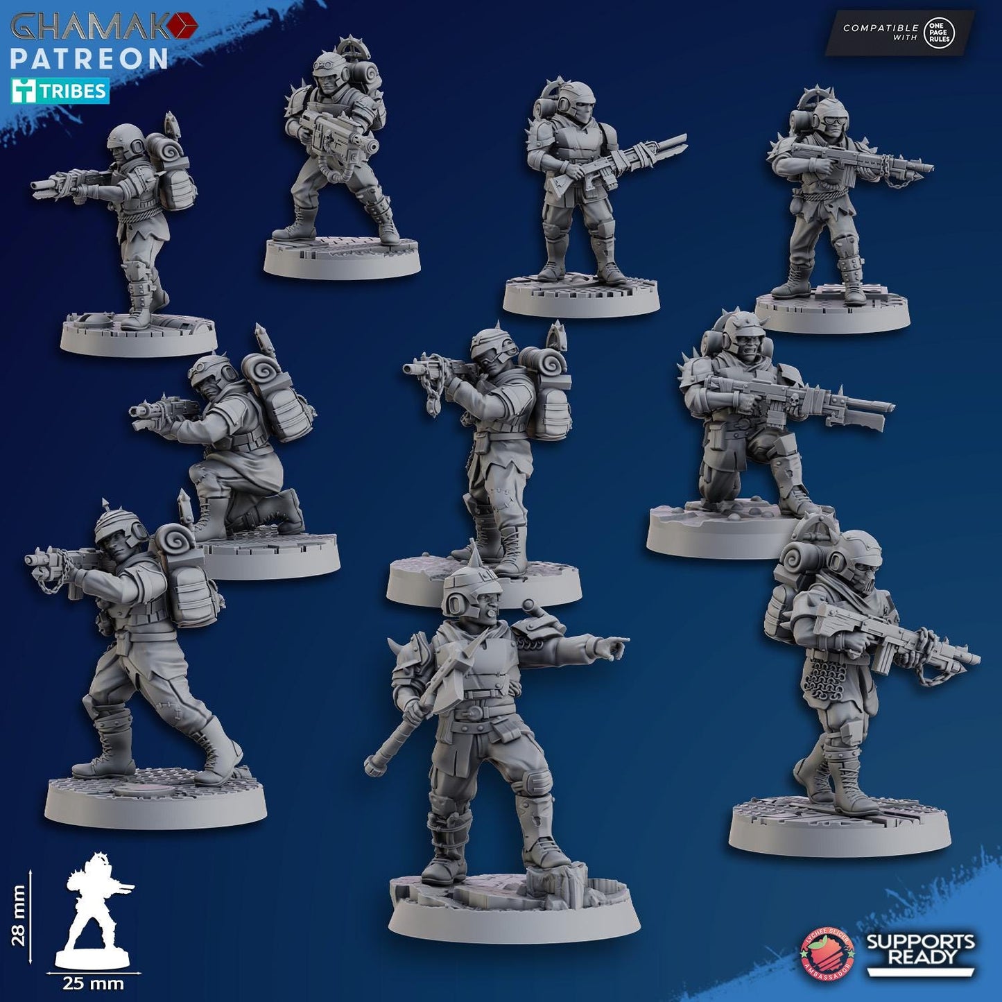 Fell Strike Squad (corrupted assault team) by Ghamak Sci-fi 28mm Heroic Scale Miniature, 28mm tall, 10 Units, Proxy, Grimdark, Sci-Fi, OPR
