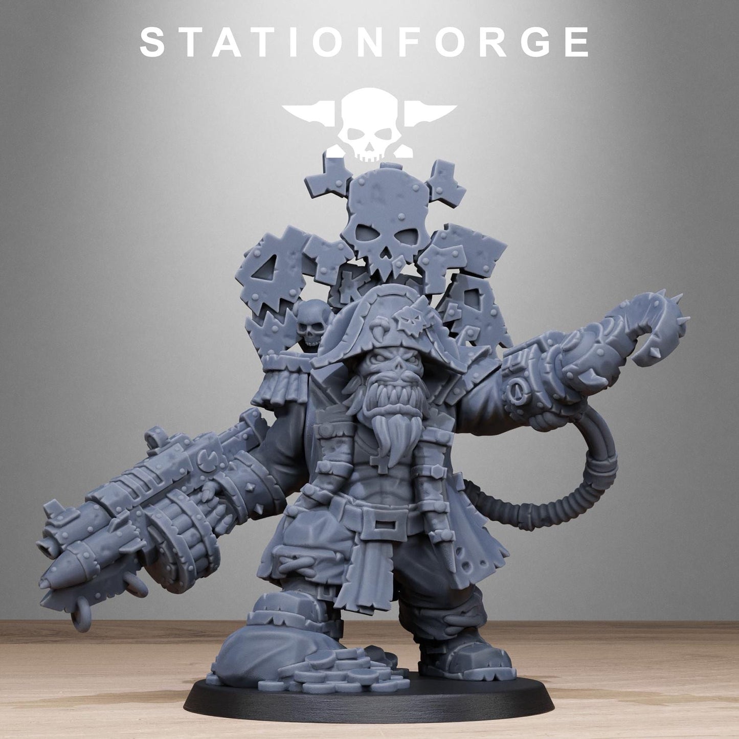 Orkaz Pirate by Station Forge 28mm Heroic Scale Miniature, 50mm tall, Proxy, Grimdark, Sci-Fi, OPR, Ork, Orc