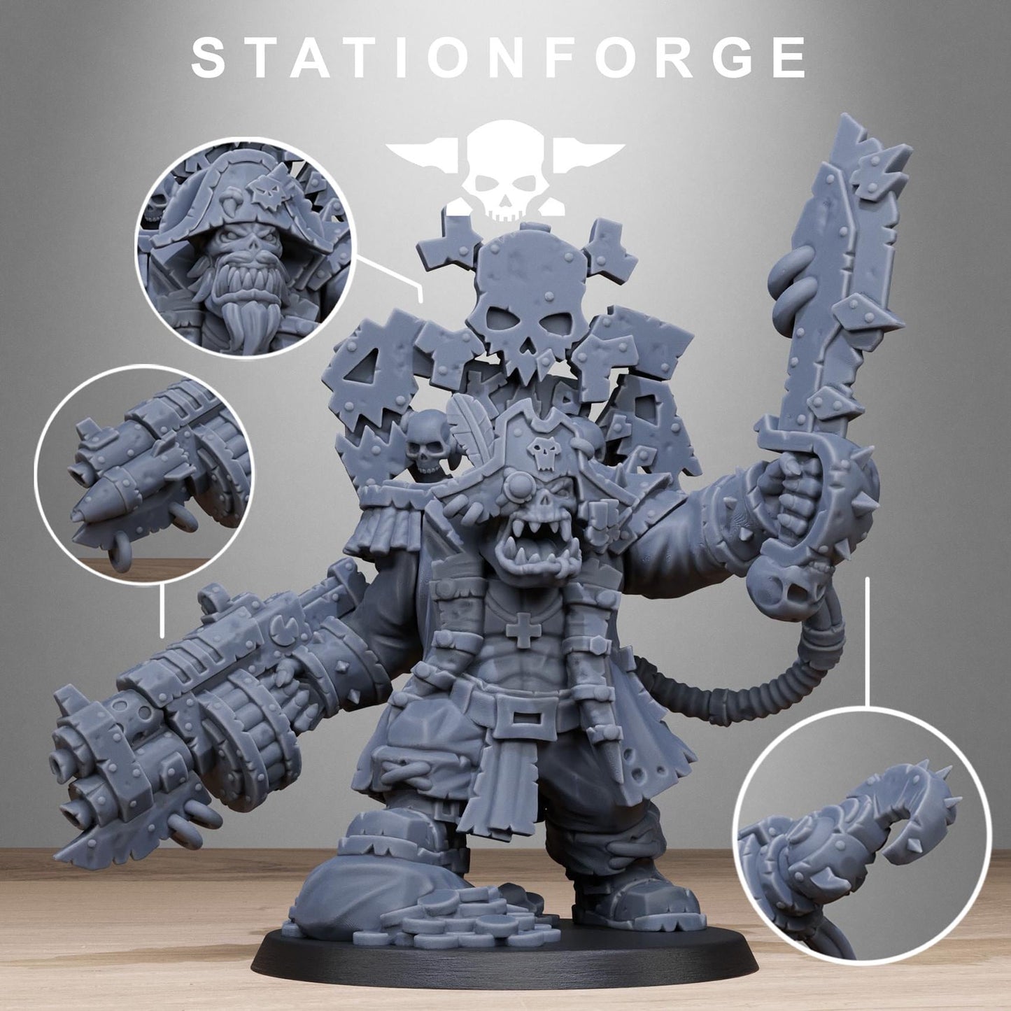 Orkaz Pirate by Station Forge 28mm Heroic Scale Miniature, 50mm tall, Proxy, Grimdark, Sci-Fi, OPR, Ork, Orc