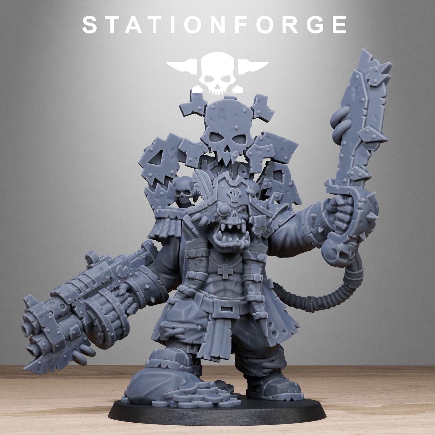 Orkaz Pirate by Station Forge 28mm Heroic Scale Miniature, 50mm tall, Proxy, Grimdark, Sci-Fi, OPR, Ork, Orc