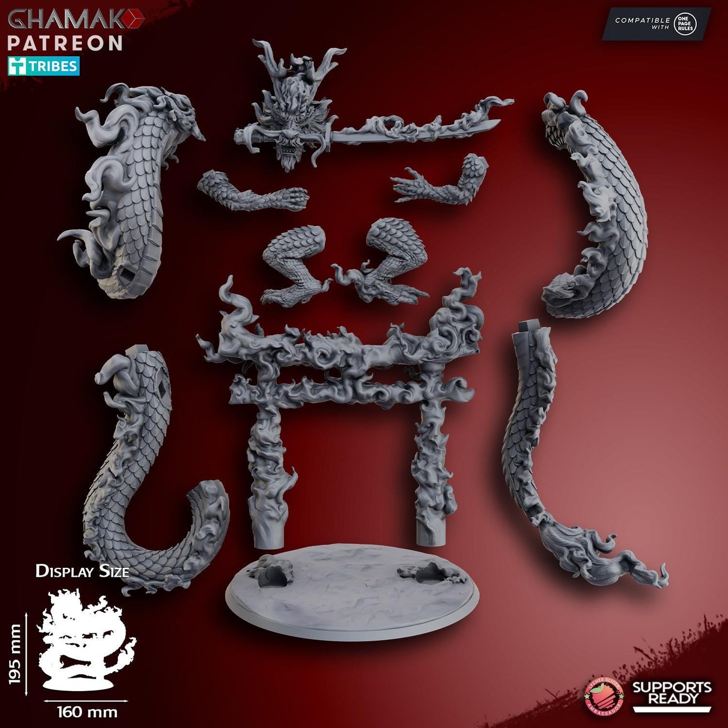 Fire Dragon by Ghamak Heroic 28mm Scale Miniature, 120-195mm tall, Dragon, Proxy, Fantasy, Dragon, Display, Chinese Dragon