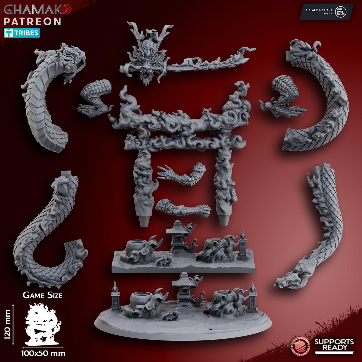 Fire Dragon by Ghamak Heroic 28mm Scale Miniature, 120-195mm tall, Dragon, Proxy, Fantasy, Dragon, Display, Chinese Dragon