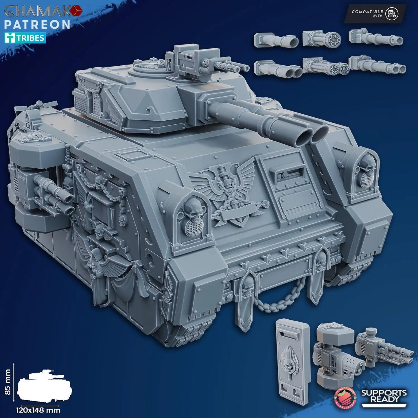 Vengeful Tactical Tank by Ghamak 28mm Scale, Miniature, 148x120mm, Table Top Mini, Scale Model