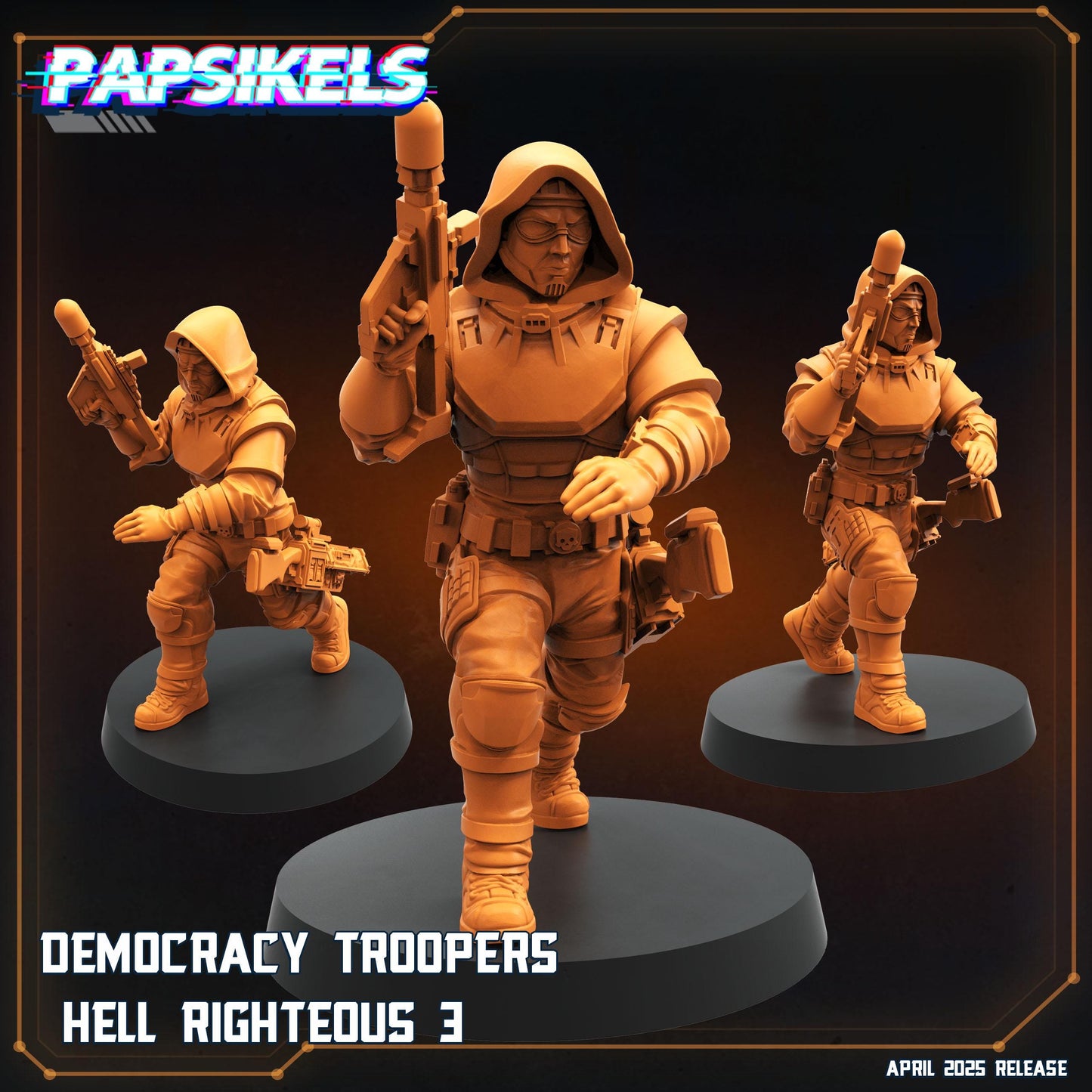 Democracy Troopers Hell Righteous by Papsikels Miniature, 32mm Heroic Scale, War Gaming, Proxy for Helldivers, Table top gaming, Sci-fi