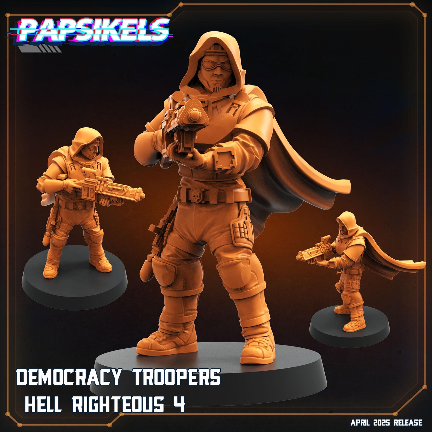 Democracy Troopers Hell Righteous by Papsikels Miniature, 32mm Heroic Scale, War Gaming, Proxy for Helldivers, Table top gaming, Sci-fi