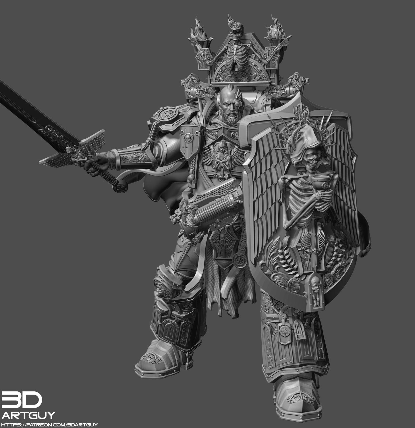 Grim Knight by 3DArtGuy 32mm scale, 50mm or 100mm, Miniature War Gaming Figure, Grim Dark, Proxy, Terminator, Death Wing, I, Angel