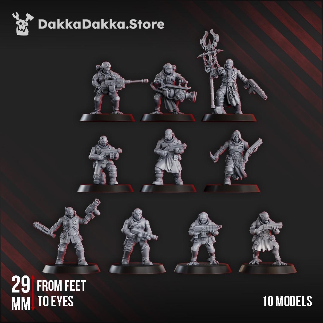 Liquidation Team of Cosmic Harvester by DakkaDakka 28mm Heroic Scale Miniature, 32mm tall, 10 Units, Proxy, Grimdark, Sci-Fi, OPR, Chaos