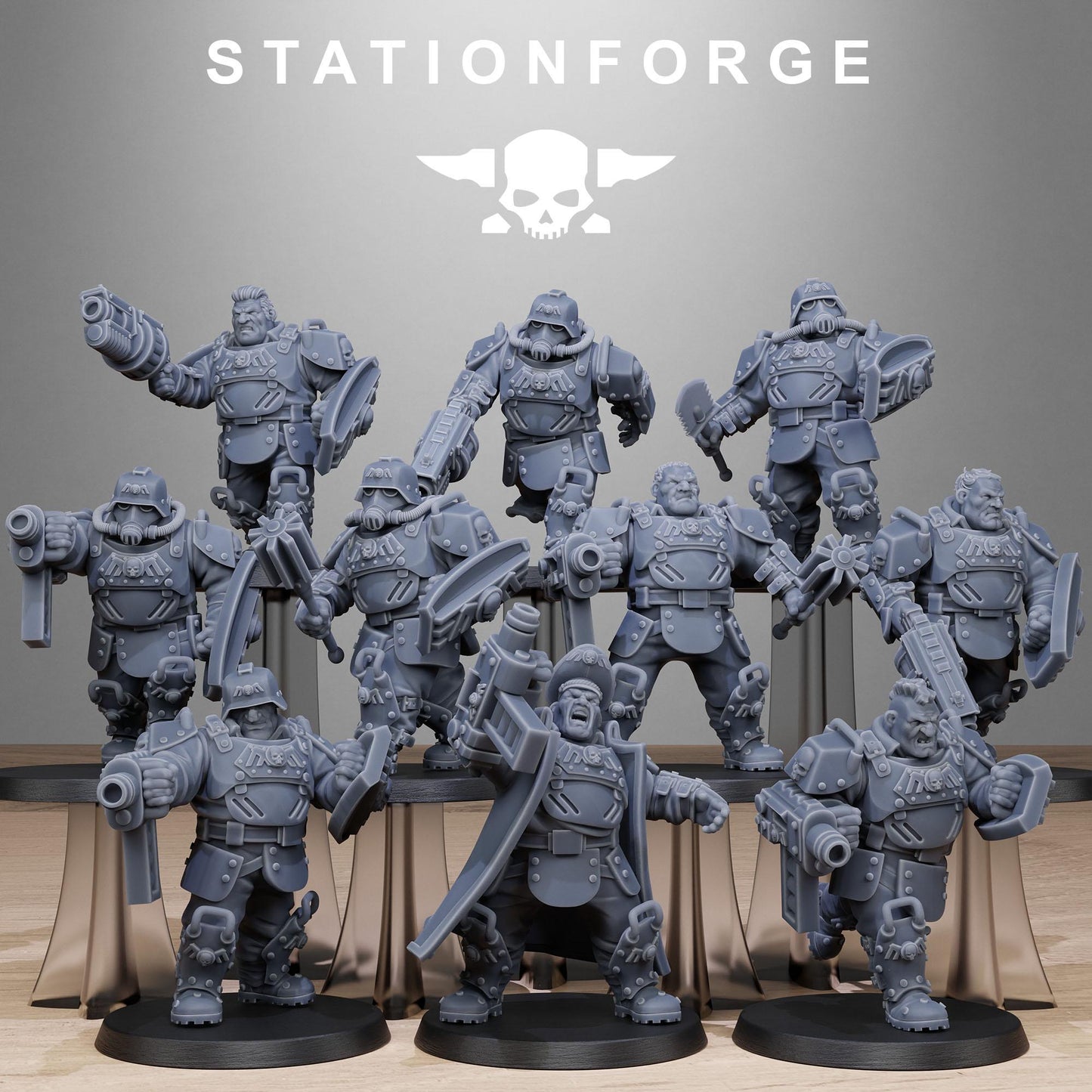 Grim Guard Armored Mutants by Station Forge 28mm Heroic Scale Miniature, 50mm tall, 10 Units, Proxy, Grimdark, Sci-Fi, OPR, Guard