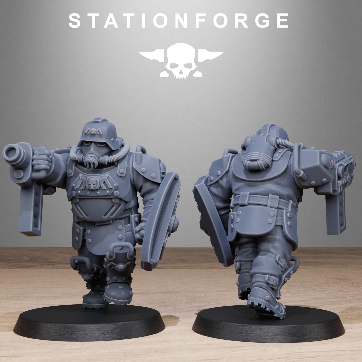 Grim Guard Armored Mutants by Station Forge 28mm Heroic Scale Miniature, 50mm tall, 10 Units, Proxy, Grimdark, Sci-Fi, OPR, Guard