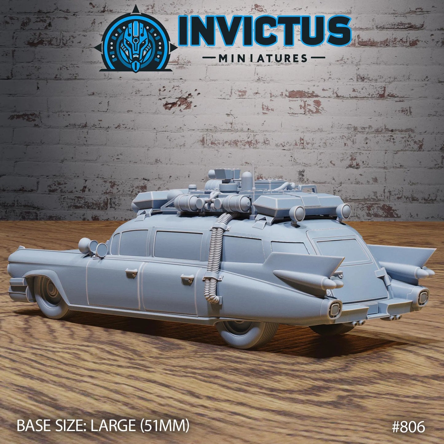 Wraith Hunter's Car by Invictus Miniatures 32mm scale, 100mm, Miniature War Gaming Figure, Games, Ghost Busters, Ecto One, 80s, Movies