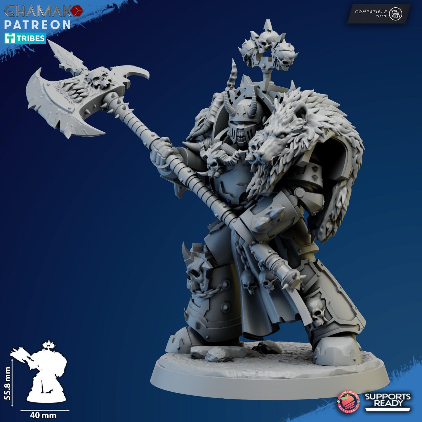 Exterminator Lord 4 by Ghamak Fantasy 28mm Scale Miniature, 56mm tall, Marine, Proxy, Sci-fi, Warlord, Grim Dark, Chaos