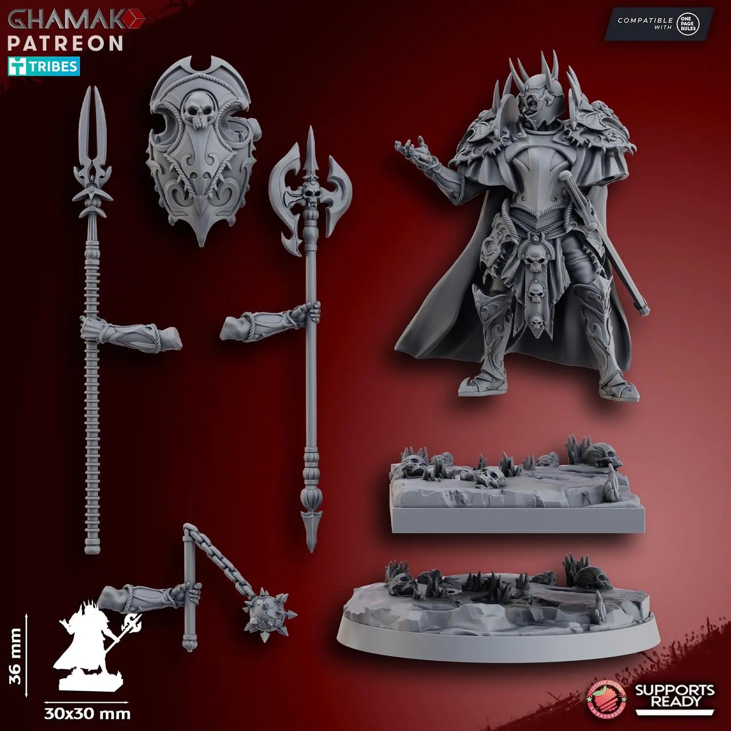 Vampire Duke by Ghamak 28mm Scale Miniature, 36mm tall, Marine, Proxy, Fantasy, Vampire Lord, Duke, Multiple Weapons, OPR