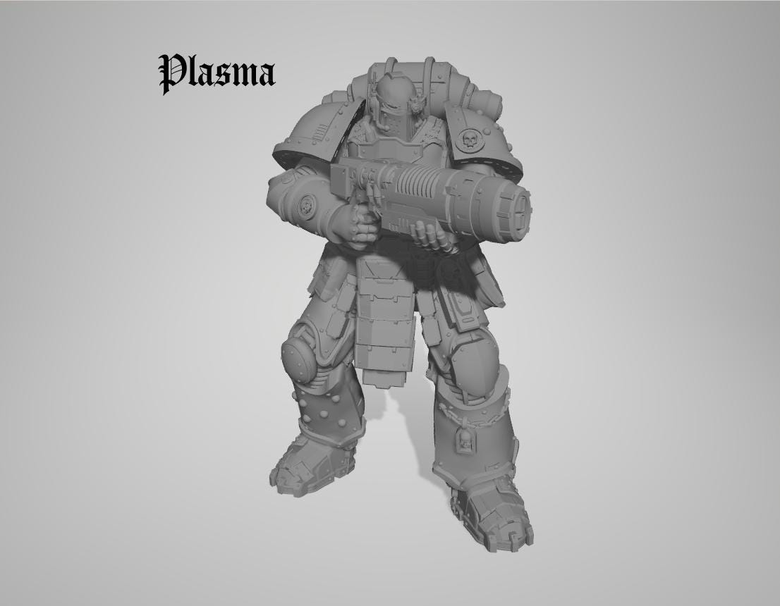 Captain & Giant Soldier by 3DArtGuy 32mm scale, Miniature War Gaming Figure, Grim Dark, Proxy, Space Soldier, 6 Man Squad