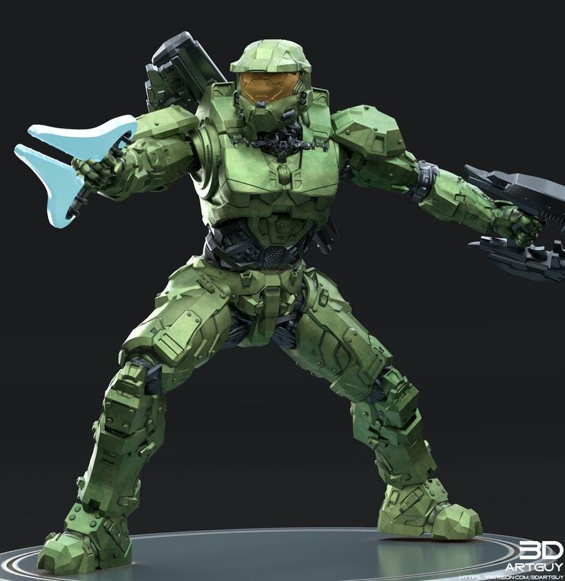 Master Chief by 3DArtGuy, 32mm scale, 50mm or 100mm, Miniature War Gaming Figure, Halo, Covenant, Chief, 3D Printed, 3 Poses