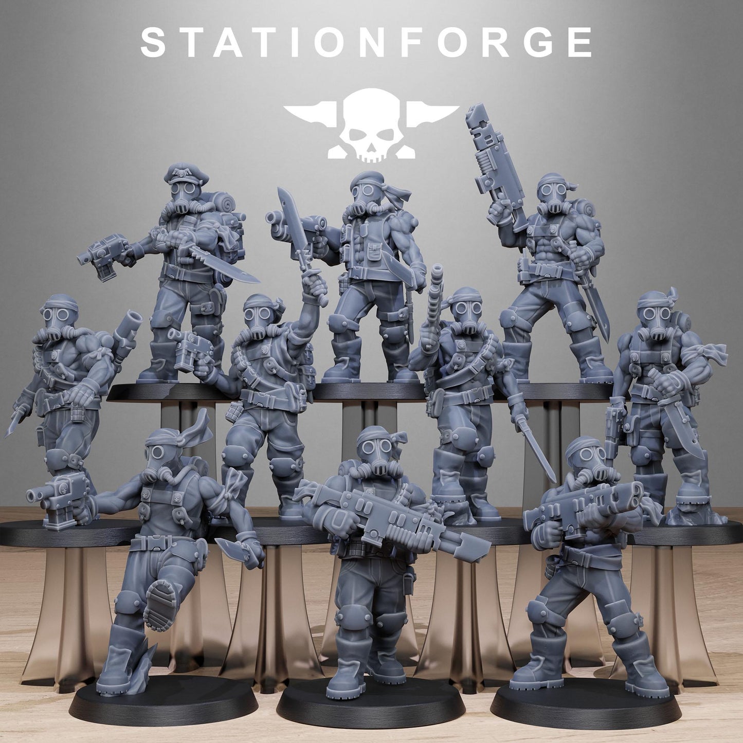 Grim Guard Jungle Fighters 2 by Station Forge 28mm Heroic Scale Miniature, 32mm tall, 10 Units, Proxy, Grimdark, Sci-Fi, OPR, Guard