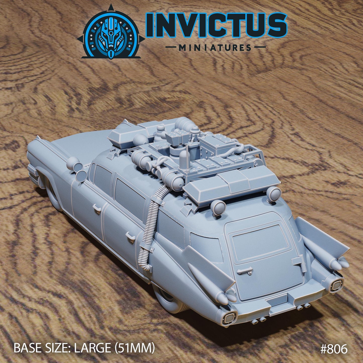 Wraith Hunter's Car by Invictus Miniatures 32mm scale, 100mm, Miniature War Gaming Figure, Games, Ghost Busters, Ecto One, 80s, Movies
