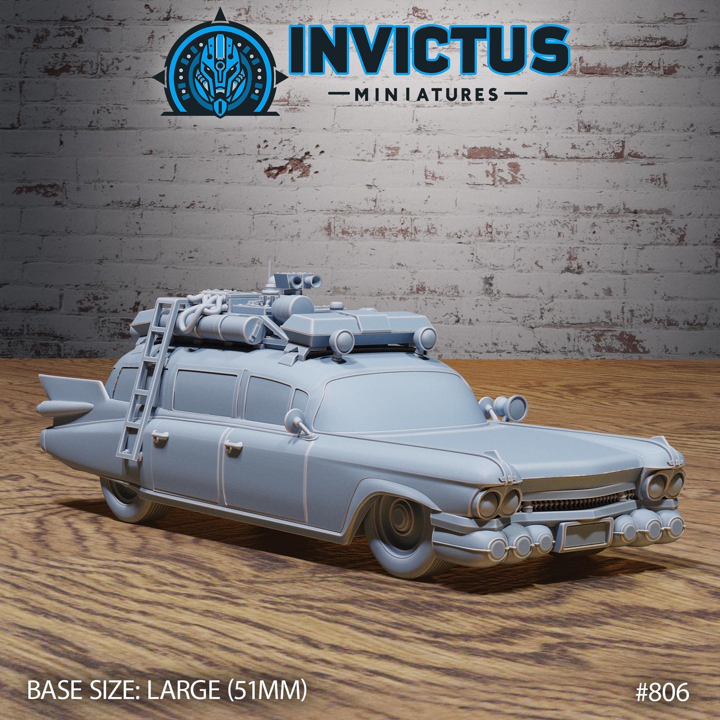 Wraith Hunter's Car by Invictus Miniatures 32mm scale, 100mm, Miniature War Gaming Figure, Games, Ghost Busters, Ecto One, 80s, Movies
