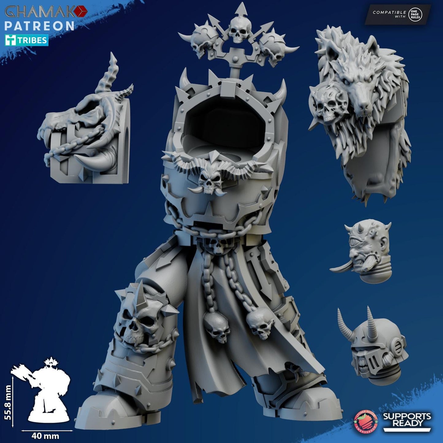 Exterminator Lord 4 by Ghamak Fantasy 28mm Scale Miniature, 56mm tall, Marine, Proxy, Sci-fi, Warlord, Grim Dark, Chaos