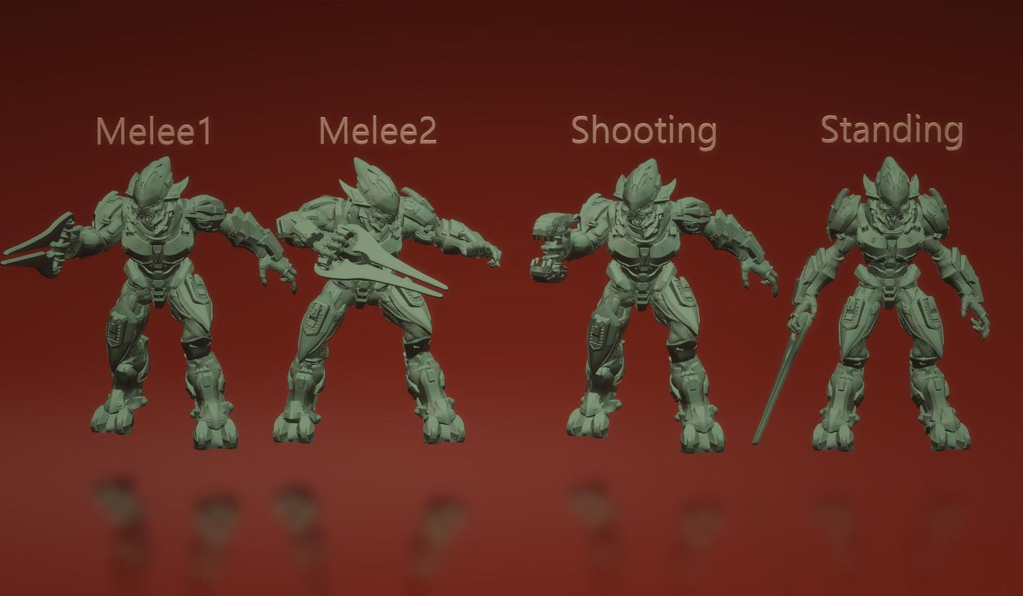 Covenant Elite by 3DArtGuy, 32mm scale, 50mm, Miniature War Gaming Figure, Halo, Covenant, Alien, 3D Printed, 4 Poses