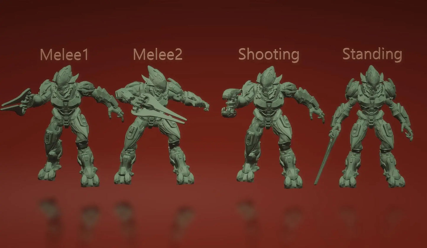 Covenant Elite by 3DArtGuy, 32mm scale, 50mm, Miniature War Gaming Figure, Halo, Covenant, Alien, 3D Printed, 4 Poses