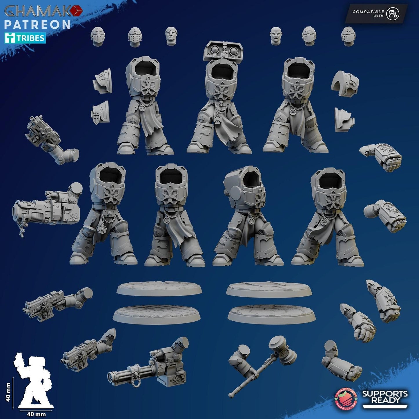 Temple Ranged Exterminators by Ghamak Sci-fi 28/32mm Heroic Scale Miniature, 40mm tall, 7 Units