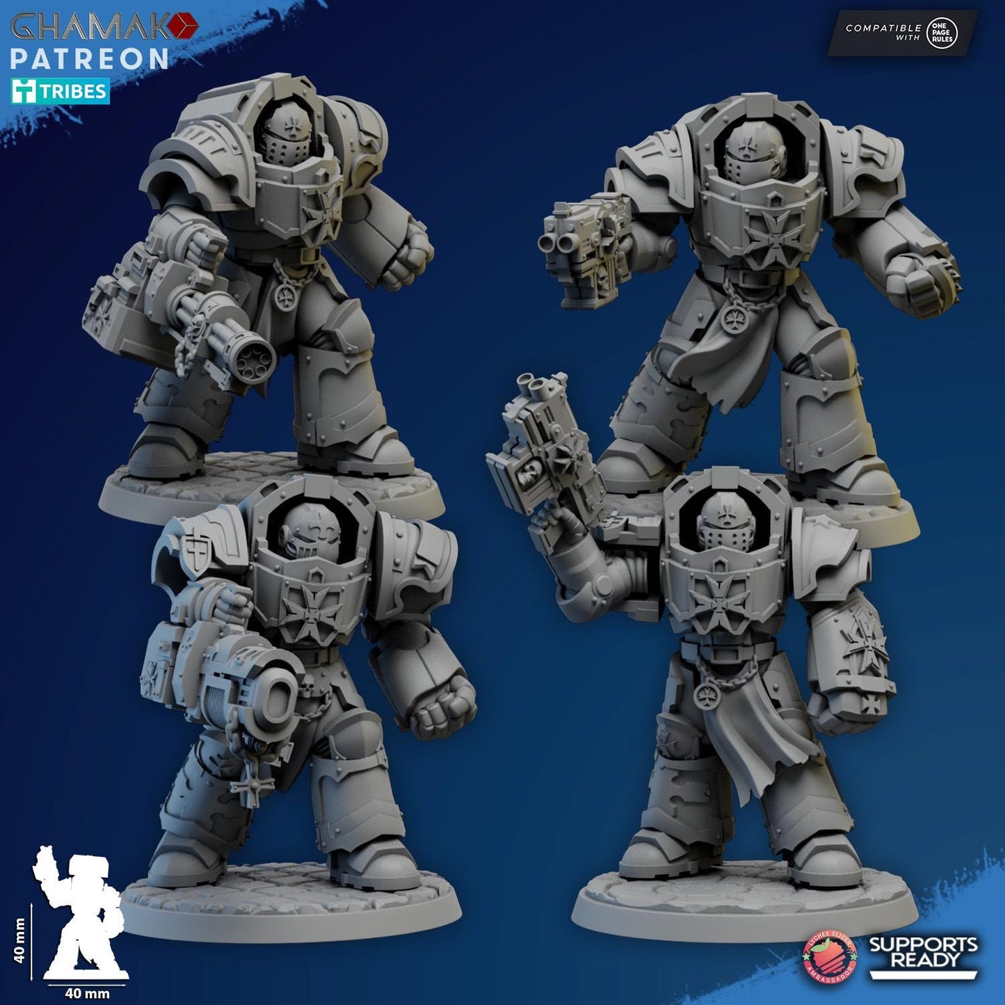 Temple Ranged Exterminators by Ghamak Sci-fi 28/32mm Heroic Scale Miniature, 40mm tall, 7 Units