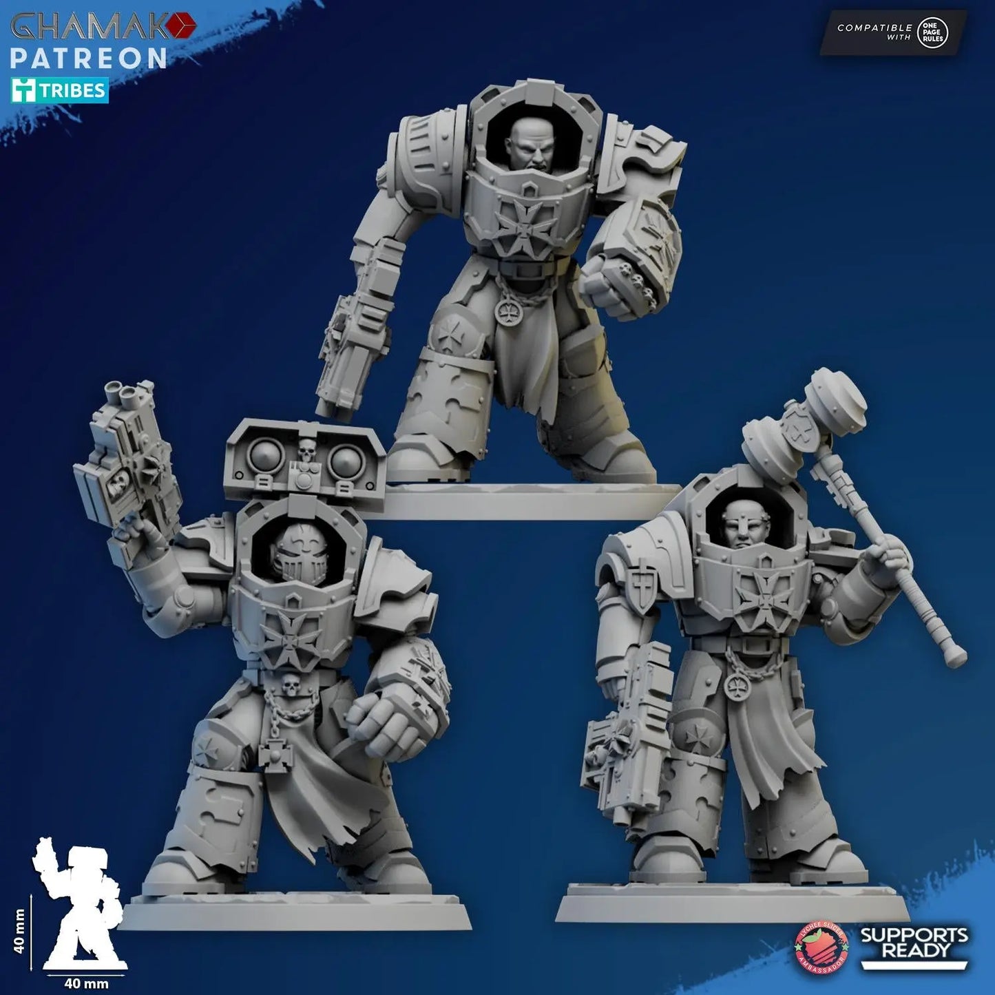 Temple Ranged Exterminators by Ghamak Sci-fi 28/32mm Heroic Scale Miniature, 40mm tall, 7 Units