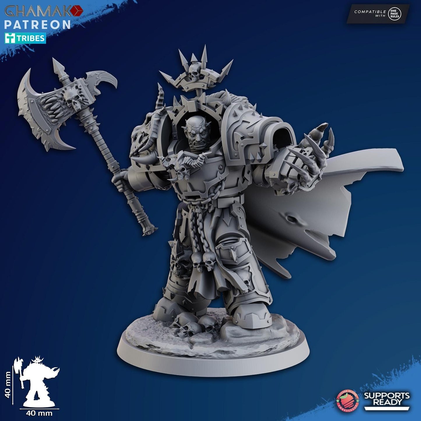 Exterminator Lord 3 by Ghamak Fantasy 28/32mm Scale Miniature, 40mm tall, Marine, Proxy, Sci-fi, Warlord, Grim Dark, Chaos
