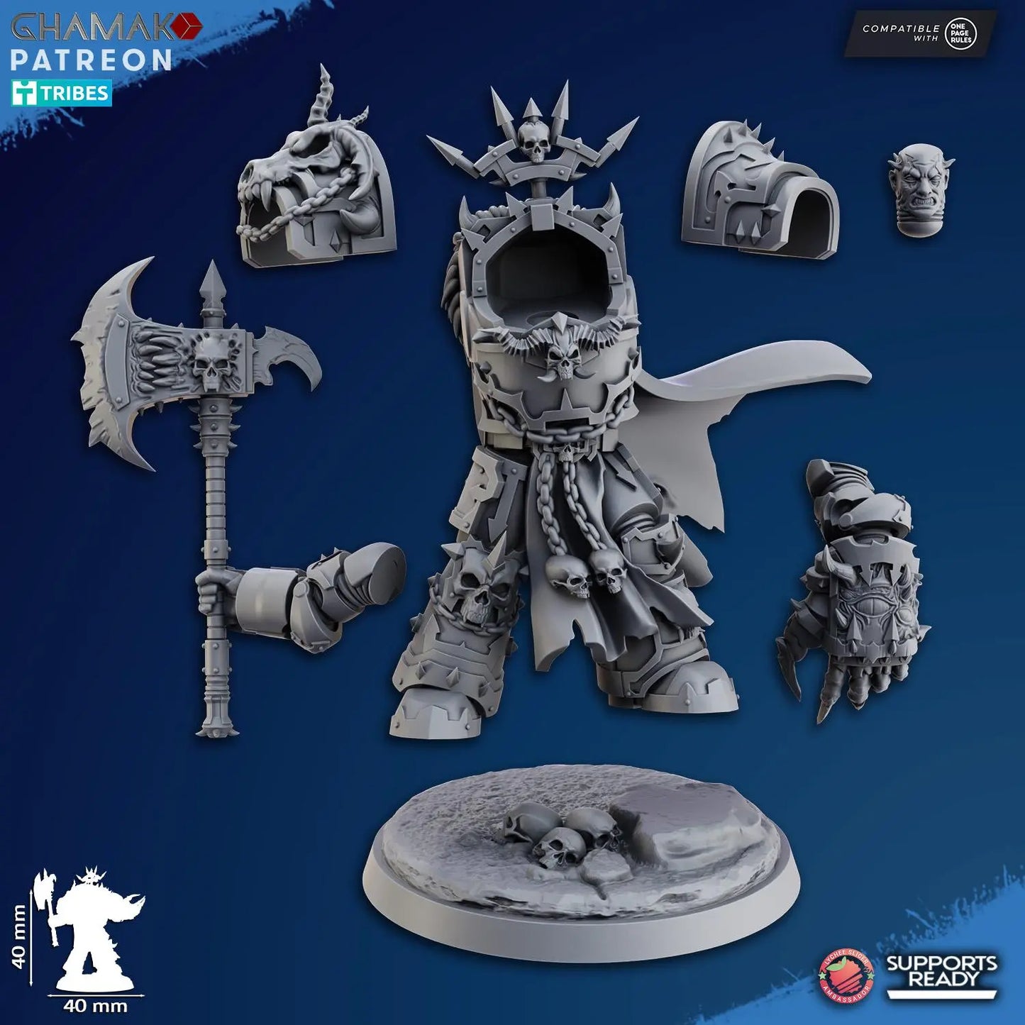 Exterminator Lord 3 by Ghamak Fantasy 28/32mm Scale Miniature, 40mm tall, Marine, Proxy, Sci-fi, Warlord, Grim Dark, Chaos