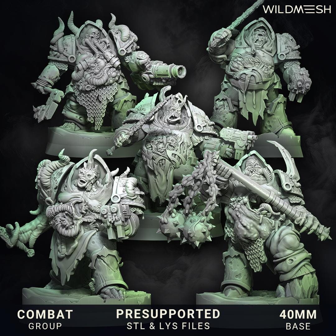 Chaos Plague - Annihilators Unit by Wild Mesh 28/32mm Heroic Scale Miniature, 45mm tall, 10 Units, Proxy, Grimdark, Sci-Fi, OPR