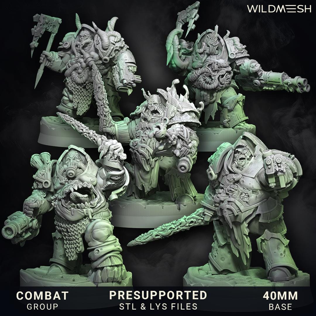 Chaos Plague - Annihilators Unit by Wild Mesh 28/32mm Heroic Scale Miniature, 45mm tall, 10 Units, Proxy, Grimdark, Sci-Fi, OPR
