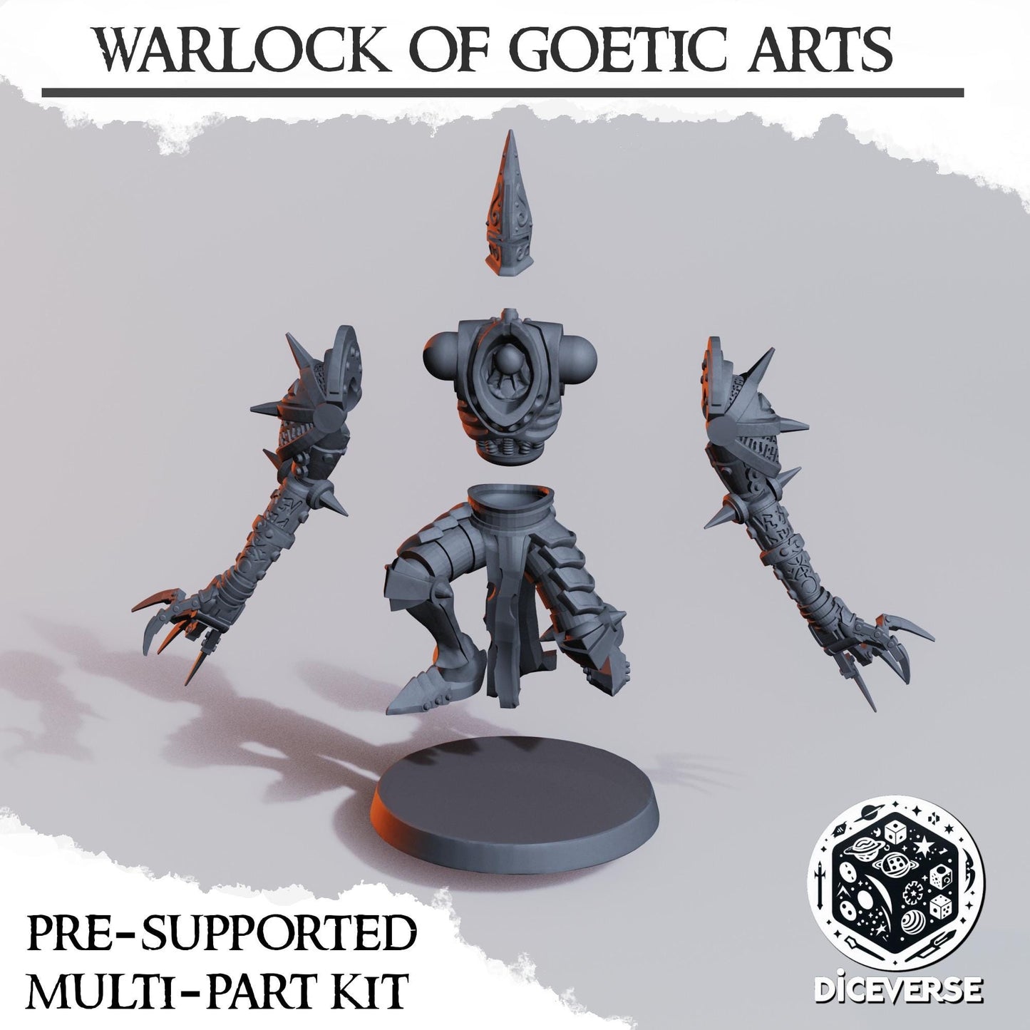 Warlock of Goetic Arts by Diceverse, 28/32mm scale miniature, 64mm Tall, Trench Crusade Proxy