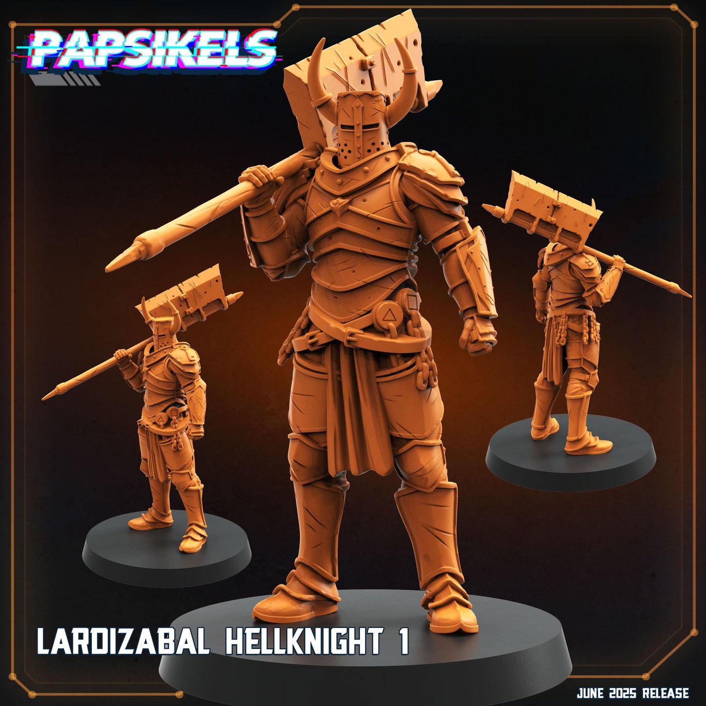 Lardizabal Hell Knight by Papsikels Miniature, 3 Figures, 28/32mm Scale, 64mm, War Gaming, Proxy for Trench Crusade