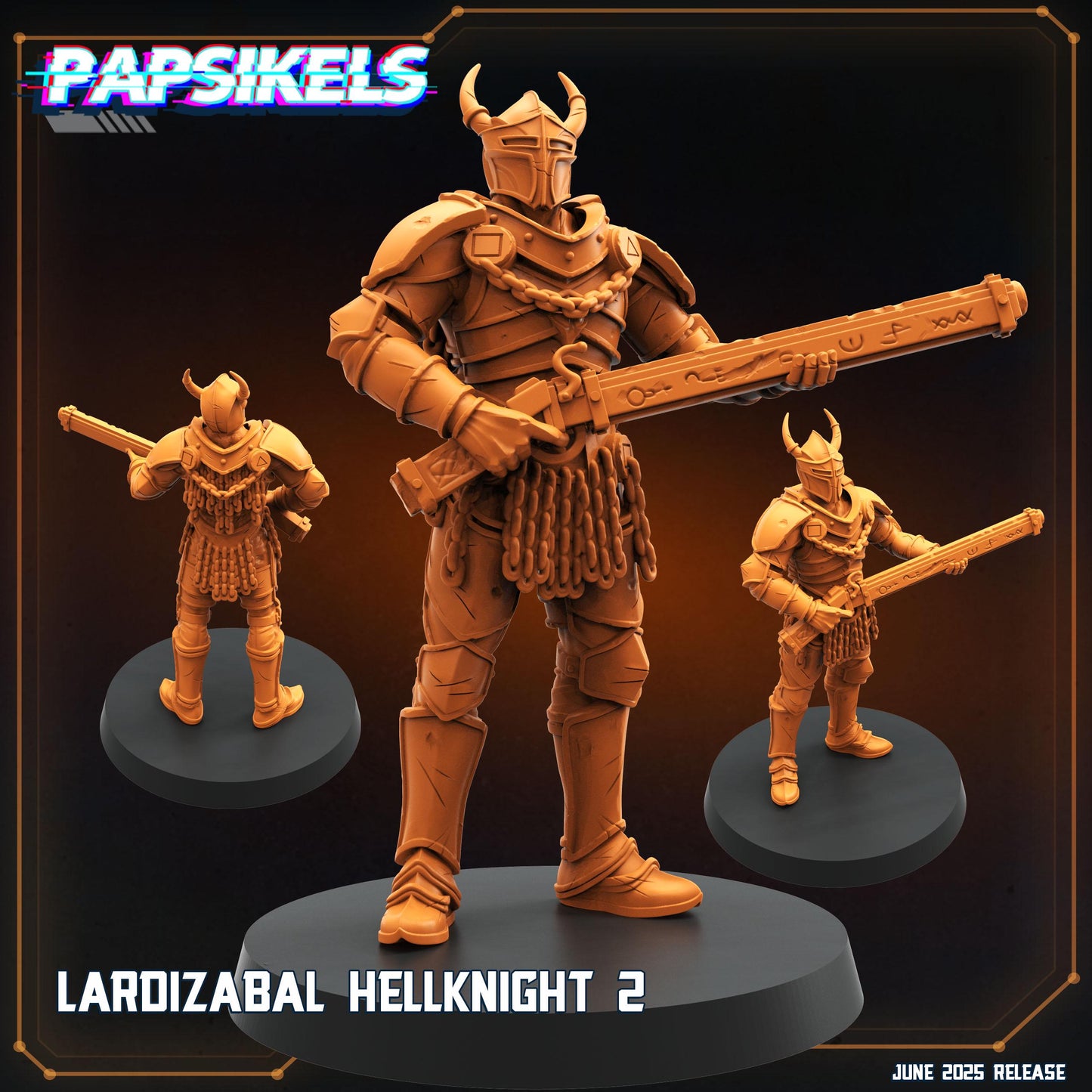 Lardizabal Hell Knight by Papsikels Miniature, 3 Figures, 28/32mm Scale, 64mm, War Gaming, Proxy for Trench Crusade