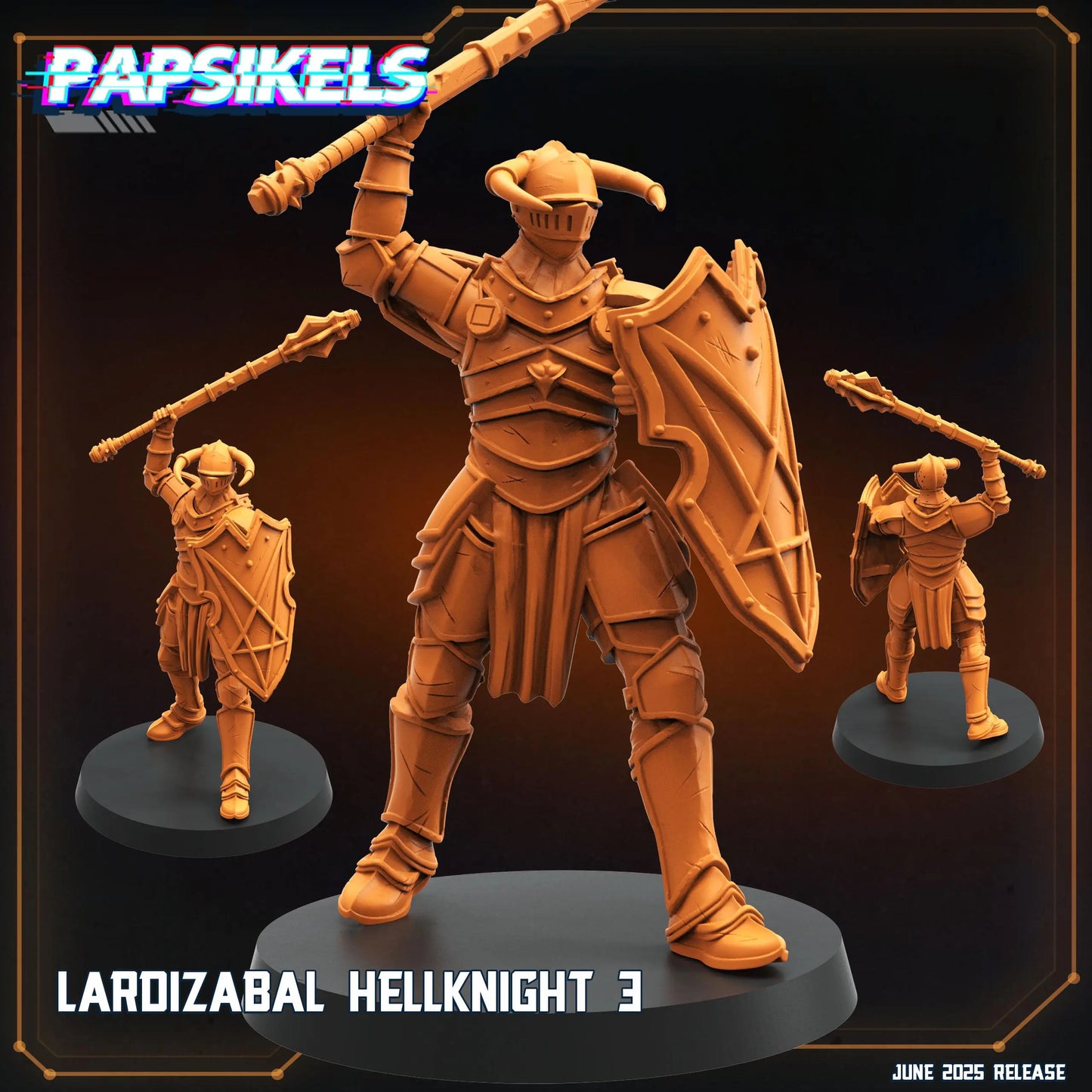 Lardizabal Hell Knight by Papsikels Miniature, 3 Figures, 28/32mm Scale, 64mm, War Gaming, Proxy for Trench Crusade